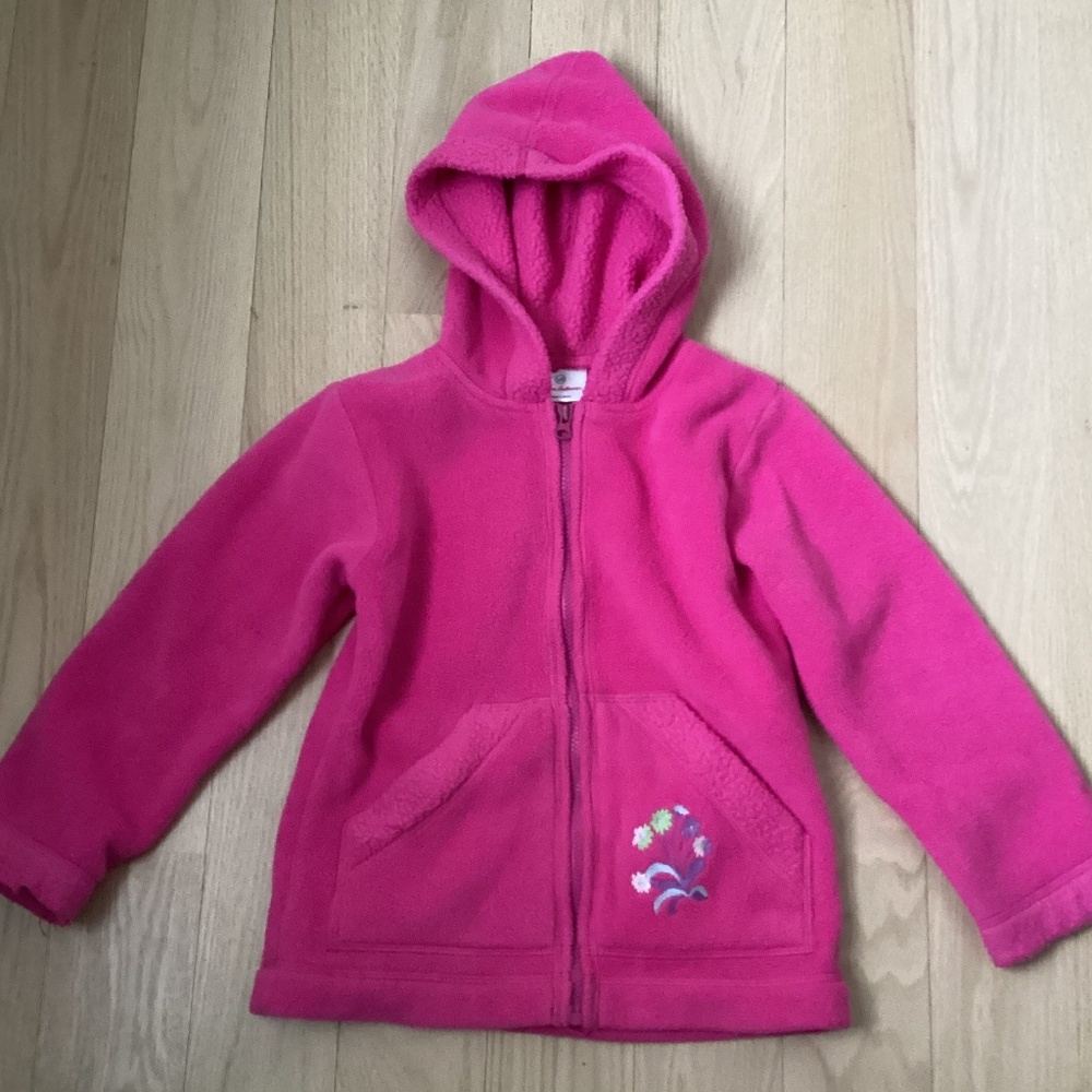 Hanna Andersson Pink Polartec Fleece Hoodie Full Zip Up size 6/7 kids